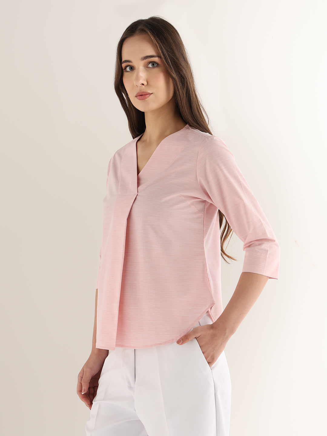 Hancock Women Pink Solid Pure Cotton Regular Fit Formal Top