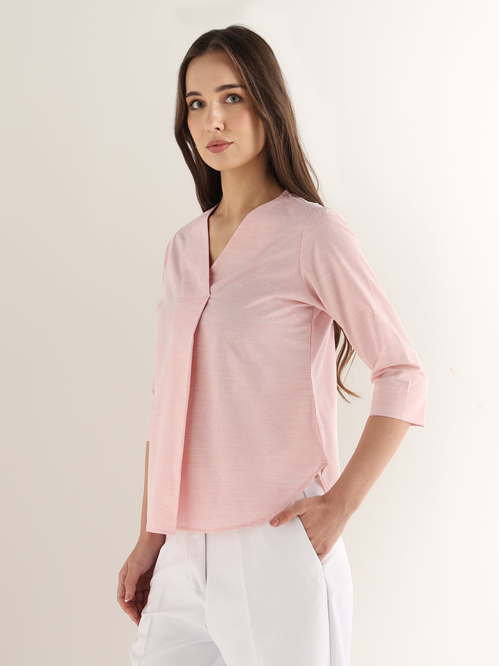 Hancock Women Pink Solid Pure Cotton Regular Fit Formal Top