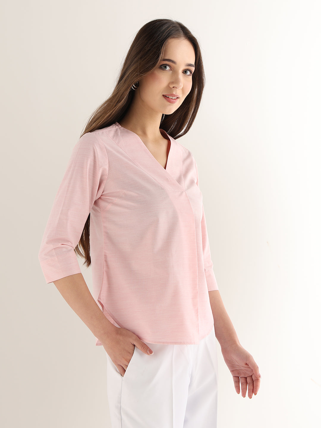 Hancock Women Pink Solid Pure Cotton Regular Fit Formal Top