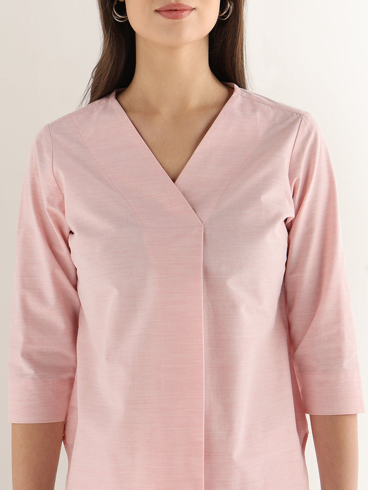 Hancock Women Pink Solid Pure Cotton Regular Fit Formal Top
