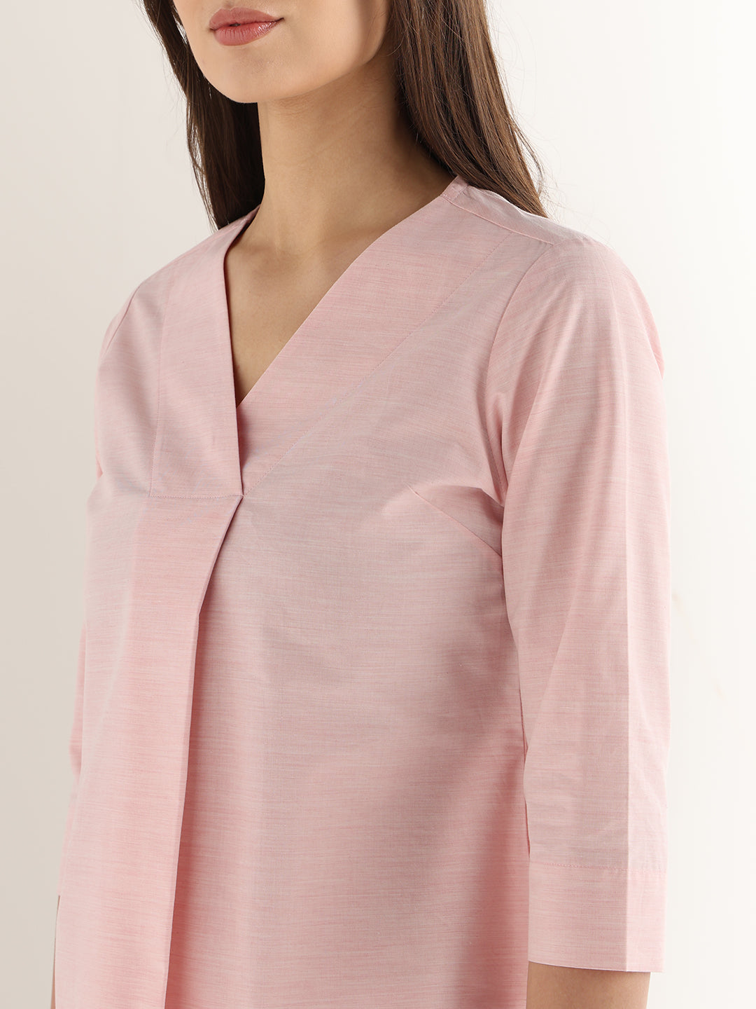 Hancock Women Pink Solid Pure Cotton Regular Fit Formal Top