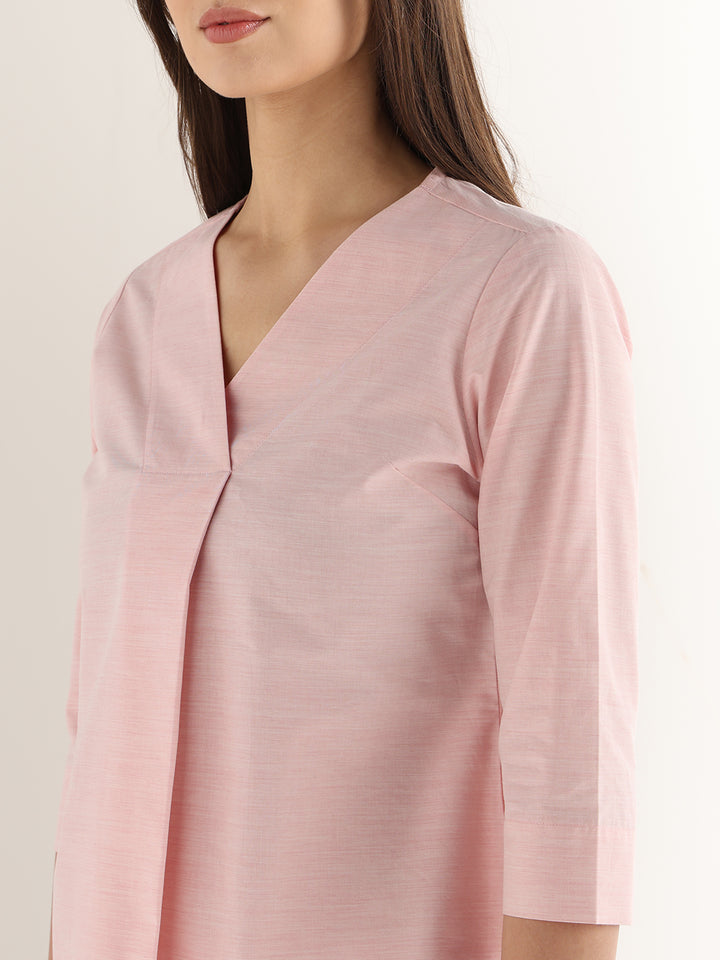 Hancock Women Pink Solid Pure Cotton Regular Fit Formal Top