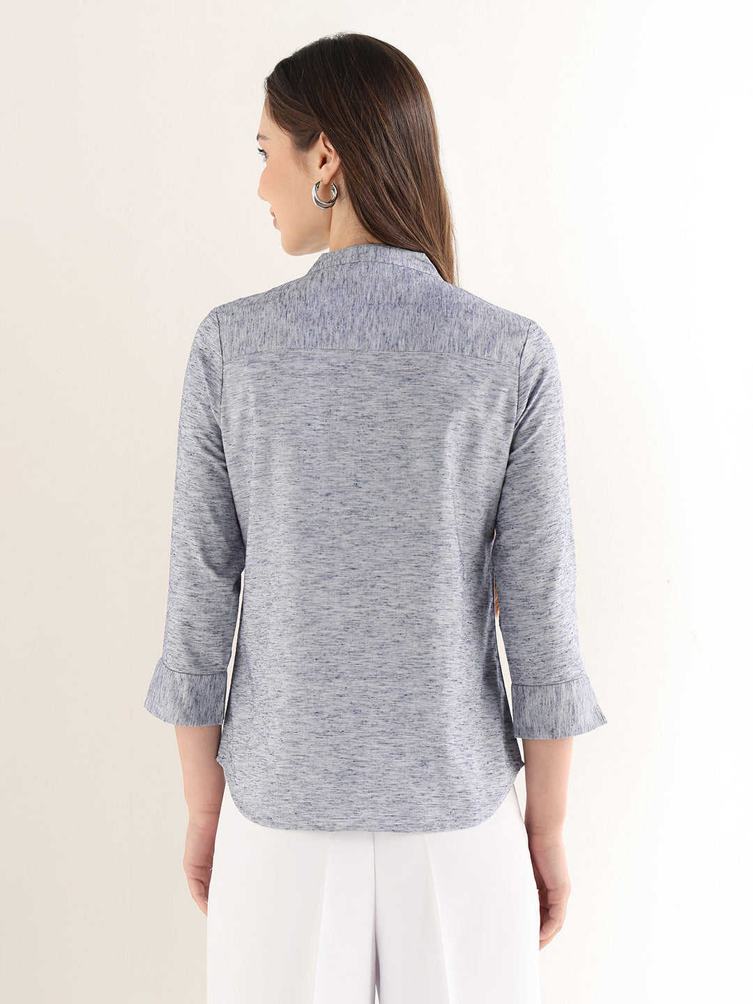 Hancock Women Grey Solid Self Design Pure Cotton Regular Fit Formal Top