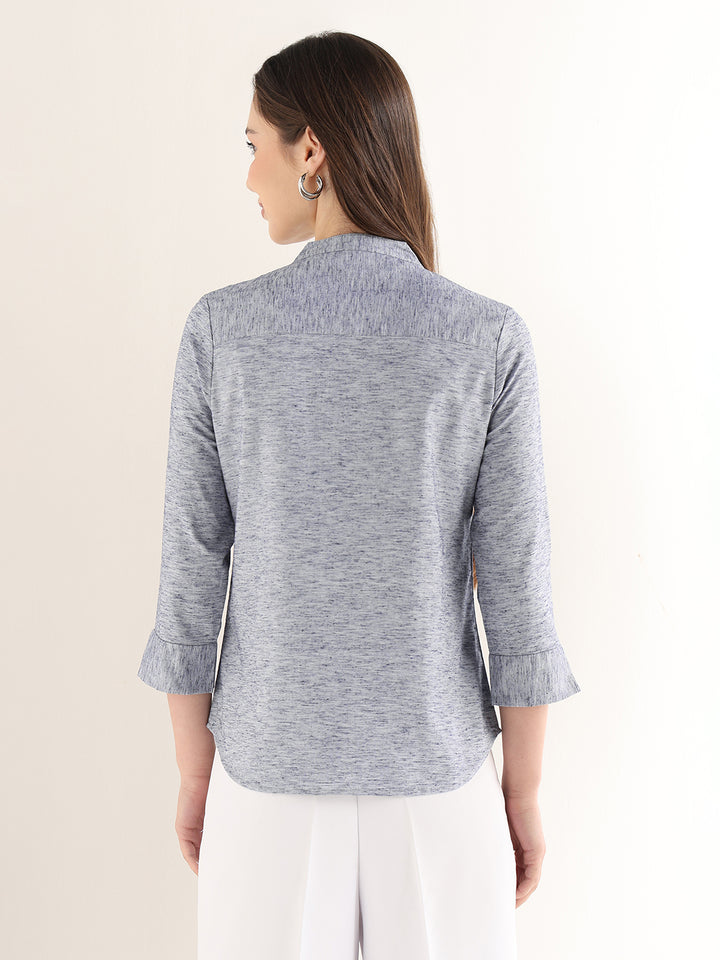 Hancock Women Grey Solid Self Design Pure Cotton Regular Fit Formal Top