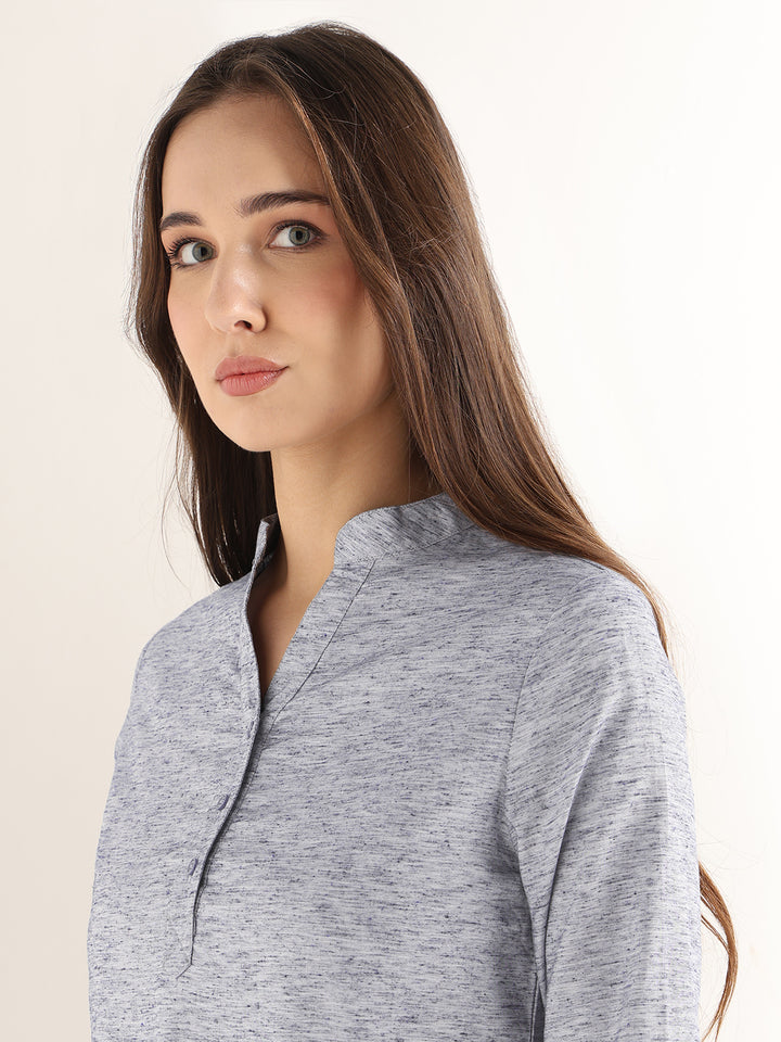 Hancock Women Grey Solid Self Design Pure Cotton Regular Fit Formal Top