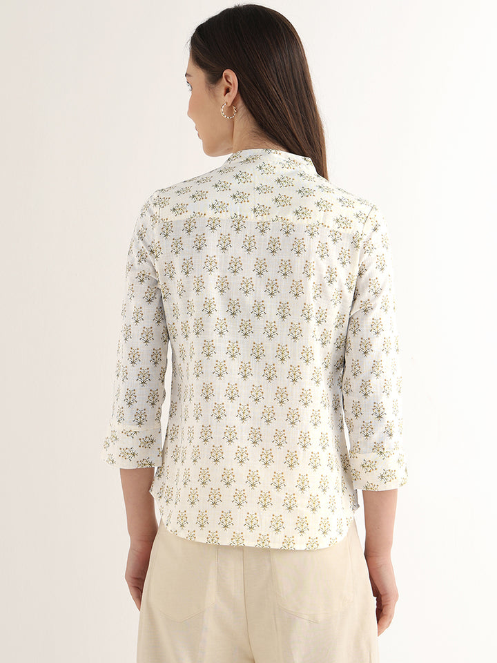 Hancock Women White Printed Pure Cotton Regular Fit Formal Top