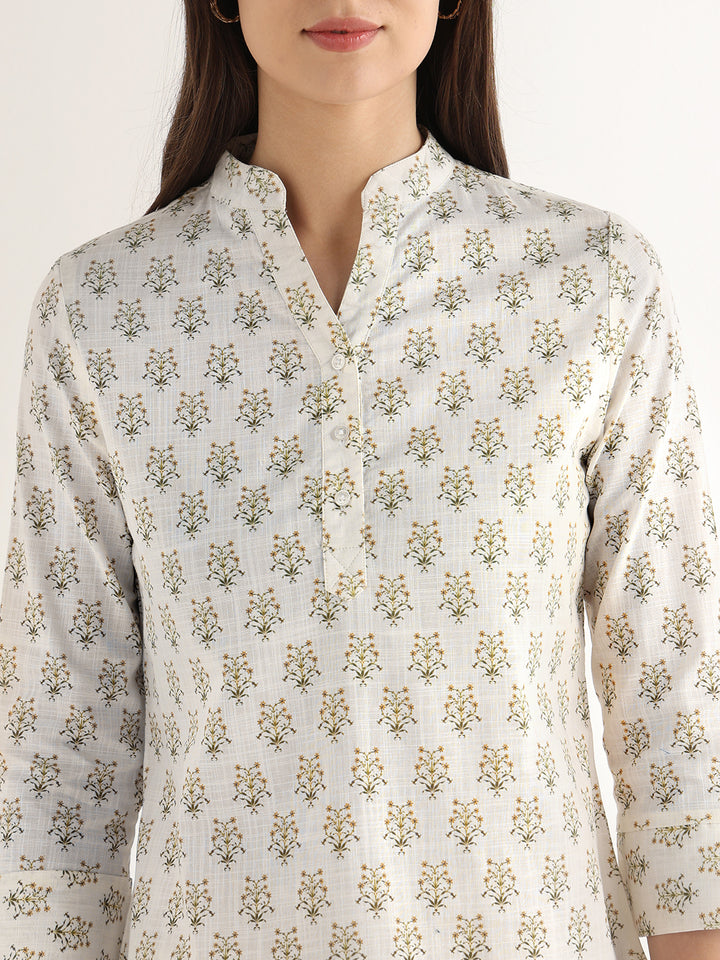 Hancock Women White Printed Pure Cotton Regular Fit Formal Top