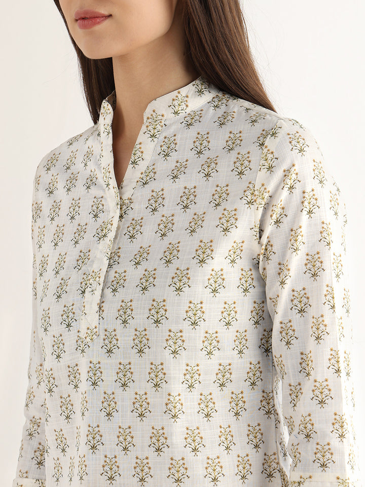 Hancock Women White Printed Pure Cotton Regular Fit Formal Top