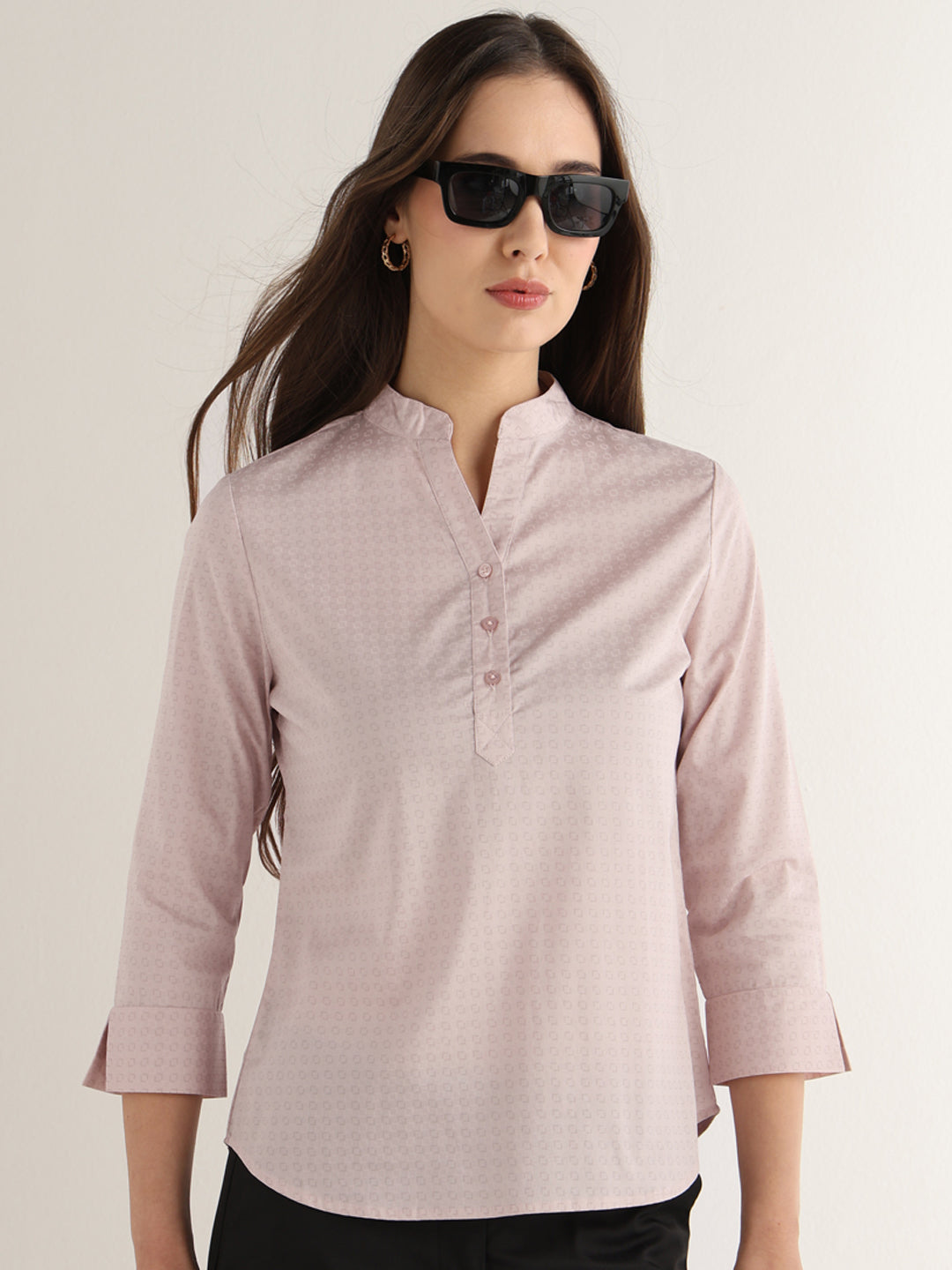 Hancock Women Pink Solid Self Design Satin Regular Fit Formal Top