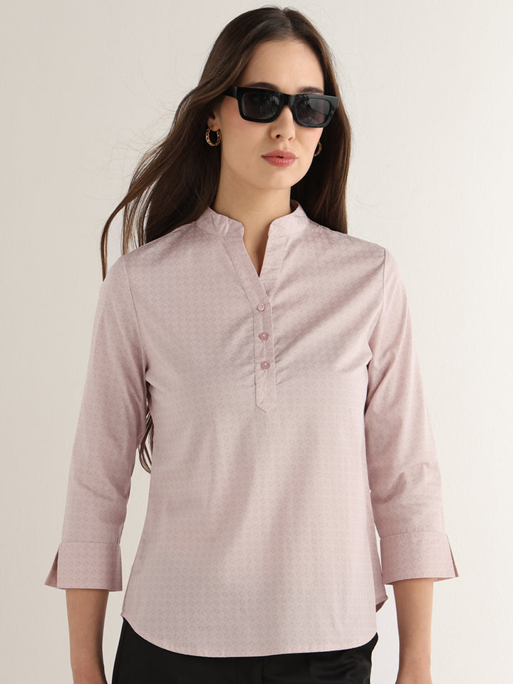Hancock Women Pink Solid Self Design Satin Regular Fit Formal Top