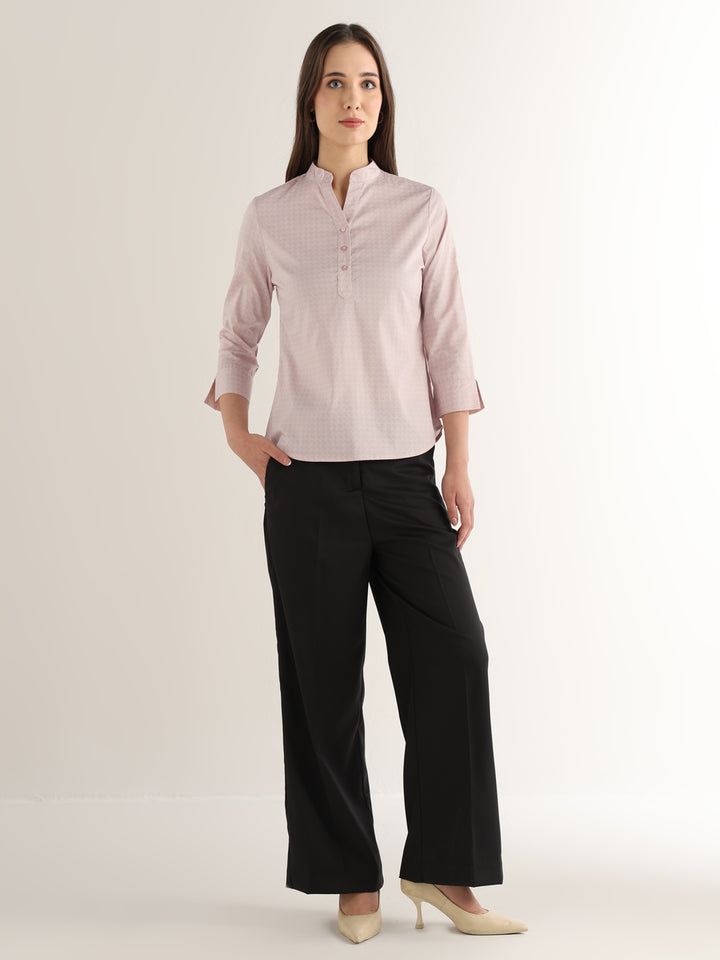 Hancock Women Pink Solid Self Design Satin Regular Fit Formal Top