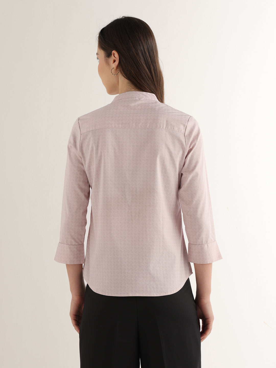 Hancock Women Pink Solid Self Design Satin Regular Fit Formal Top
