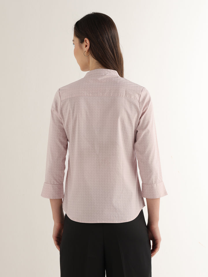 Hancock Women Pink Solid Self Design Satin Regular Fit Formal Top