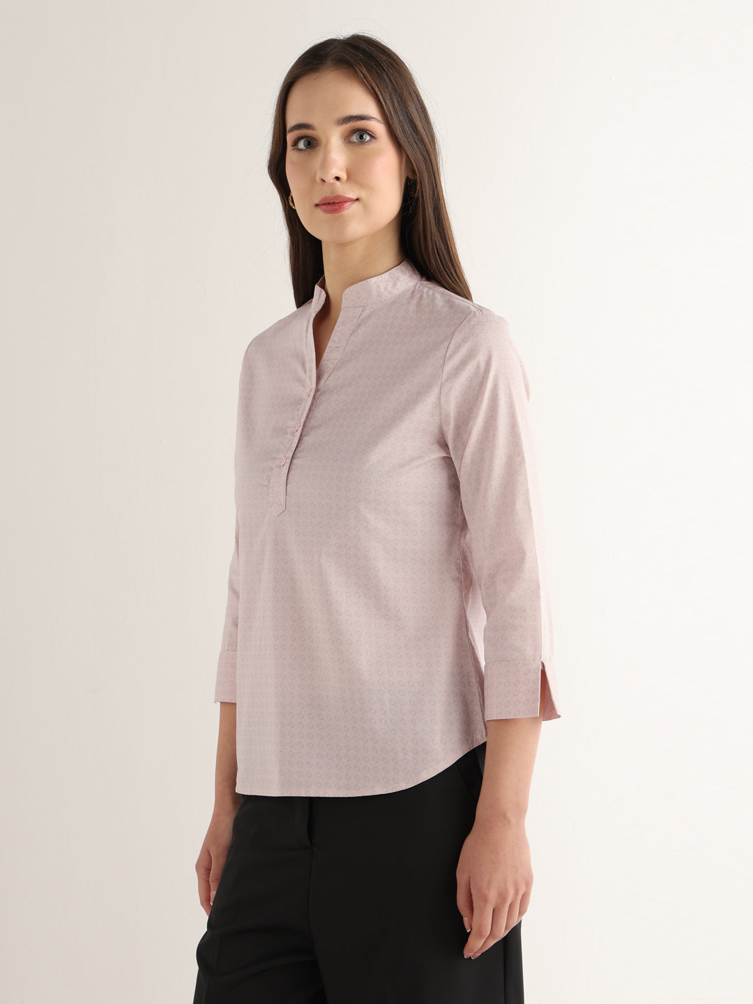 Hancock Women Pink Solid Self Design Satin Regular Fit Formal Top