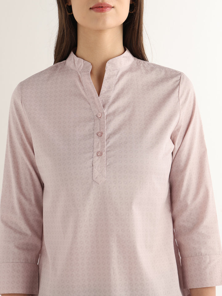 Hancock Women Pink Solid Self Design Satin Regular Fit Formal Top