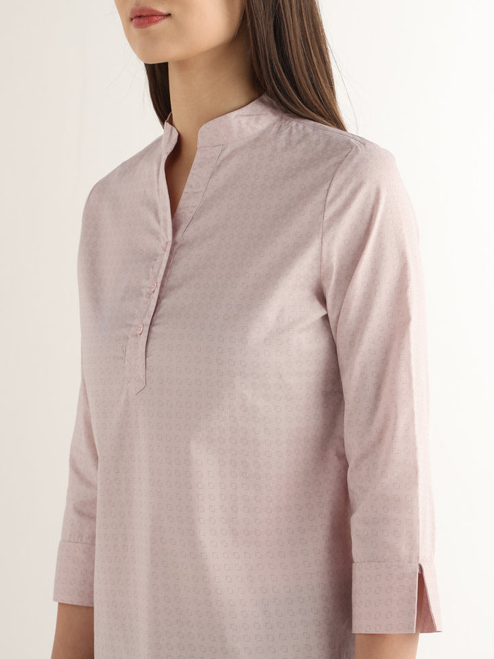 Hancock Women Pink Solid Self Design Satin Regular Fit Formal Top