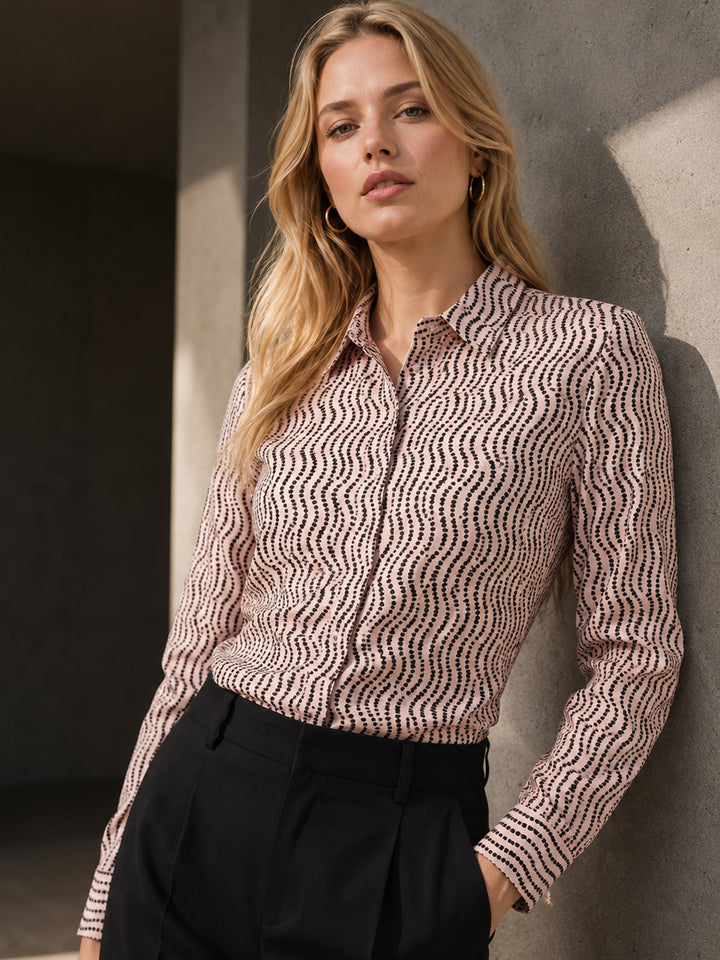 Women Pink & Black Prints Pure Cotton Slim Fit Formal Shirt