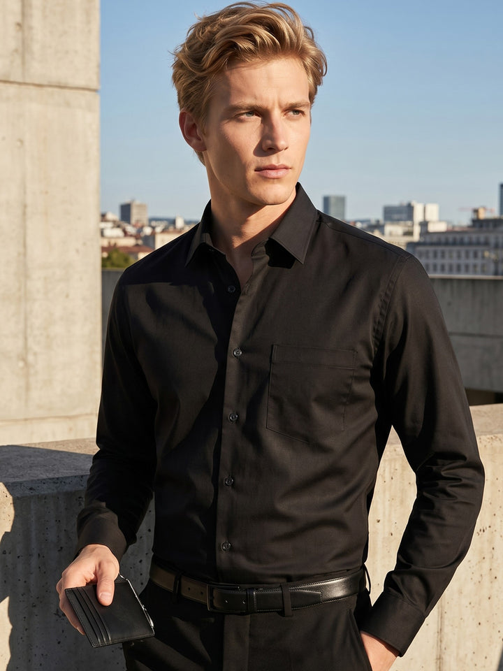 Men Black Solid Pure Cotton Slim Fit Formal Shirt