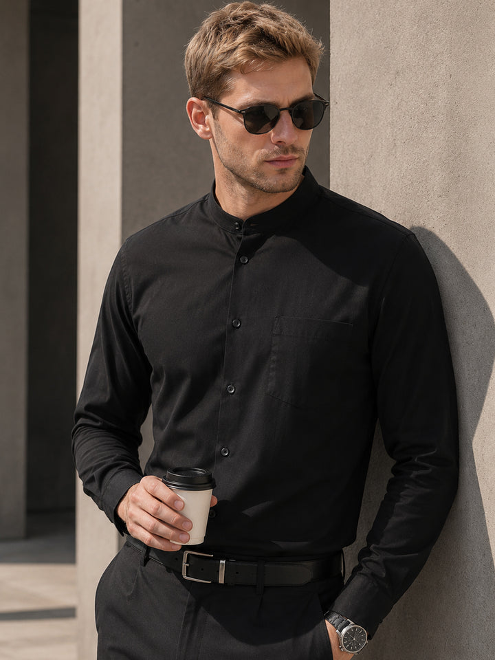 Men Black Solid Pure Cotton Slim Fit Formal Shirt