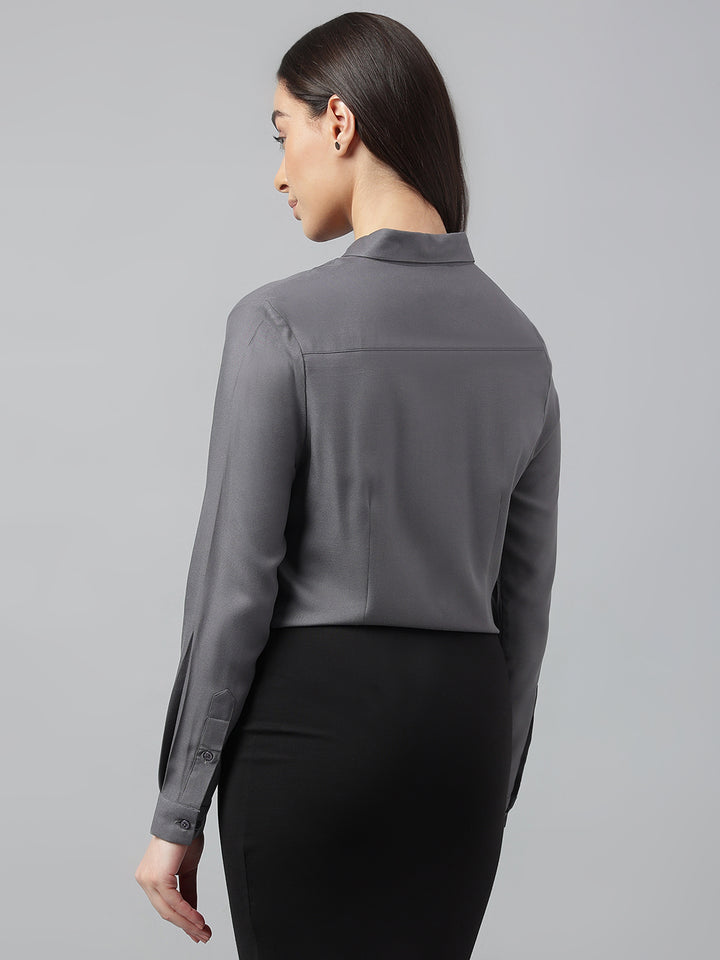 Women Grey Solid Viscose Rayon Regular Fit Formal Shirt