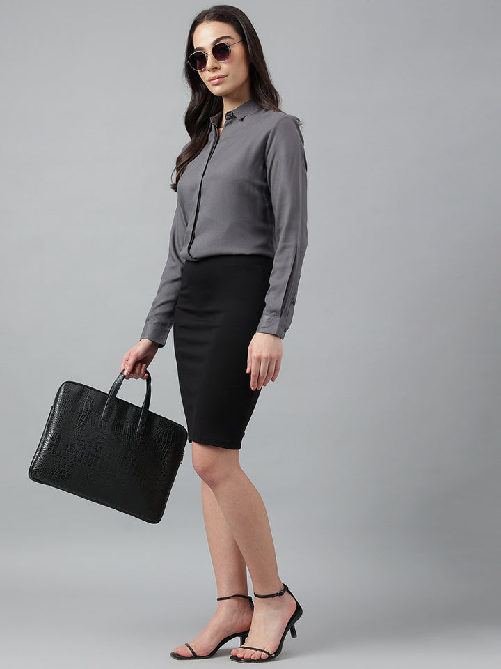 Women Grey Solid Viscose Rayon Regular Fit Formal Shirt
