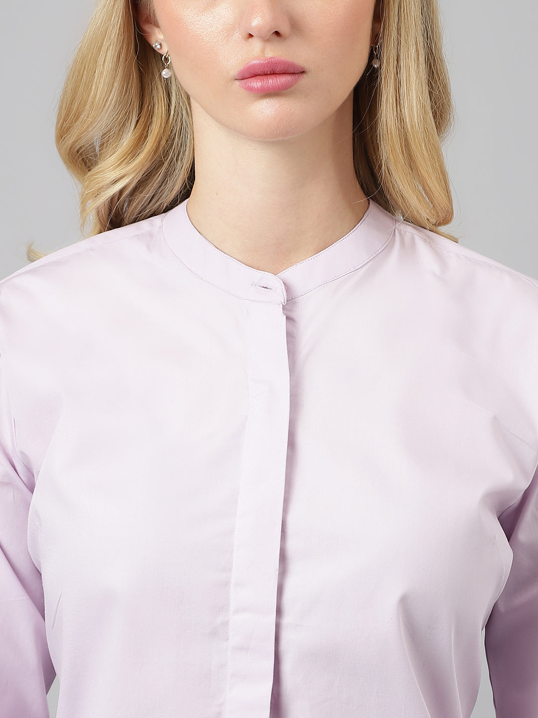 Women Purple Solid Pure Cotton Regular Fit Formal Shirt