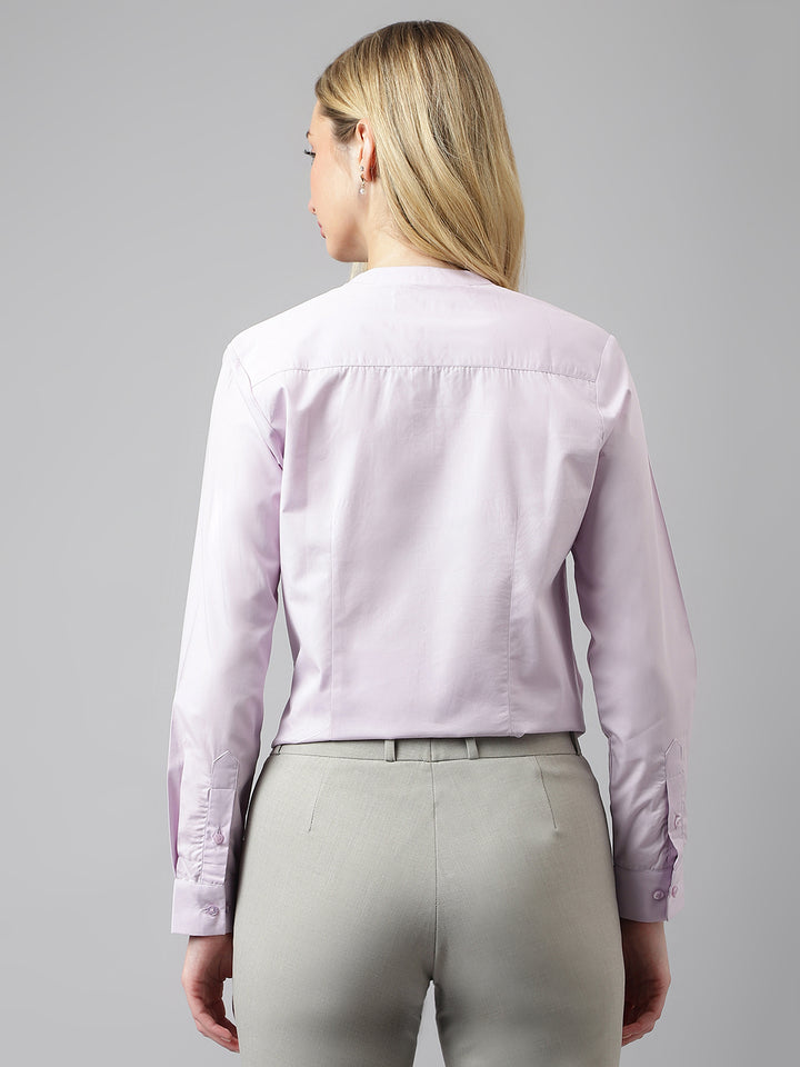 Women Purple Solid Pure Cotton Regular Fit Formal Shirt