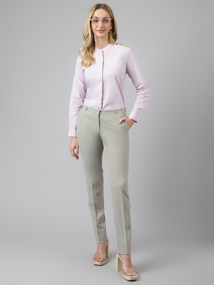 Women Purple Solid Pure Cotton Regular Fit Formal Shirt