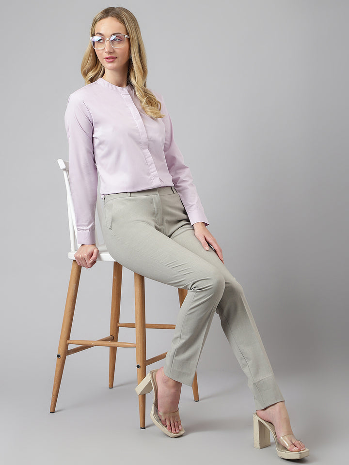 Women Purple Solid Pure Cotton Regular Fit Formal Shirt