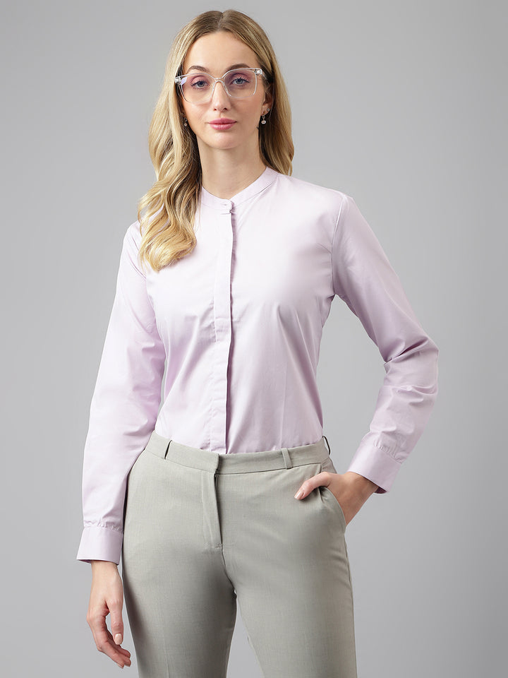 Women Purple Solid Pure Cotton Regular Fit Formal Shirt