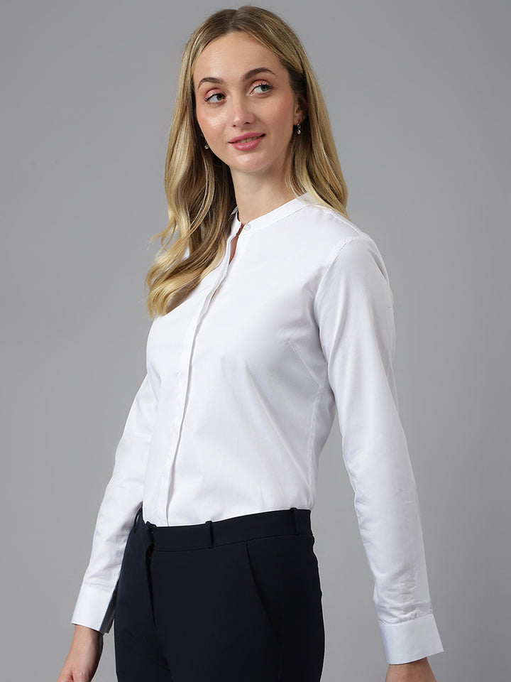 Women White Solid Pure Cotton Regular Fit Formal Shirt