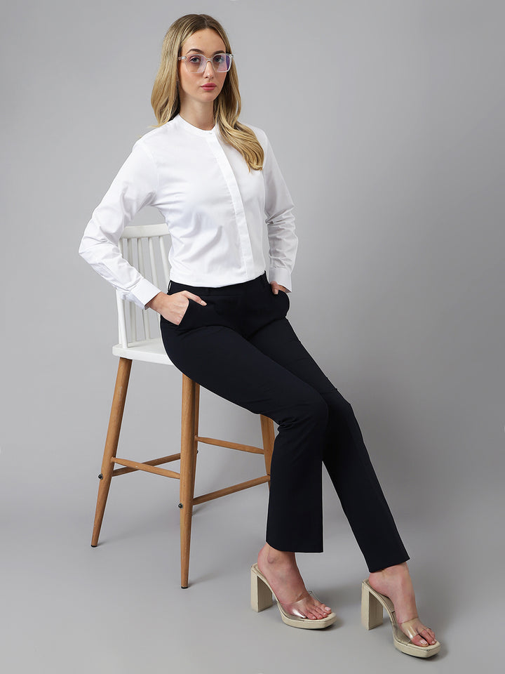 Women White Solid Pure Cotton Regular Fit Formal Shirt