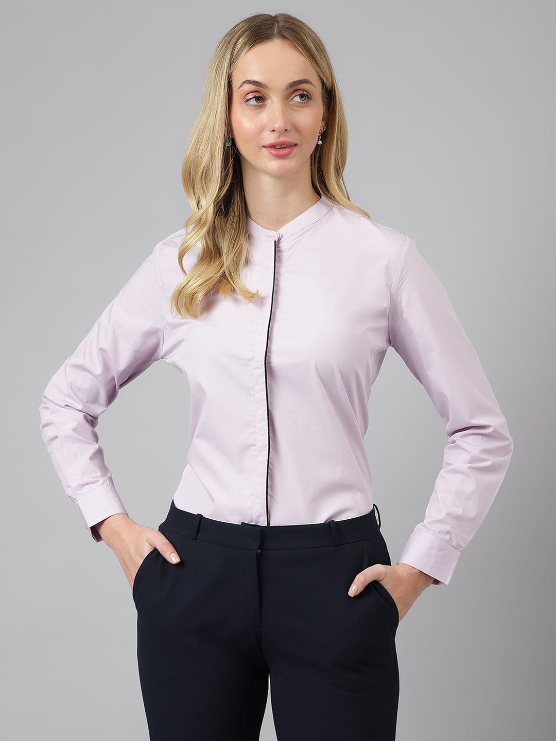 Women Purple Solid Pure Cotton Regular Fit Formal Shirt