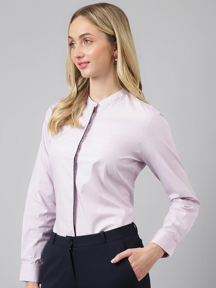 Women Purple Solid Pure Cotton Regular Fit Formal Shirt