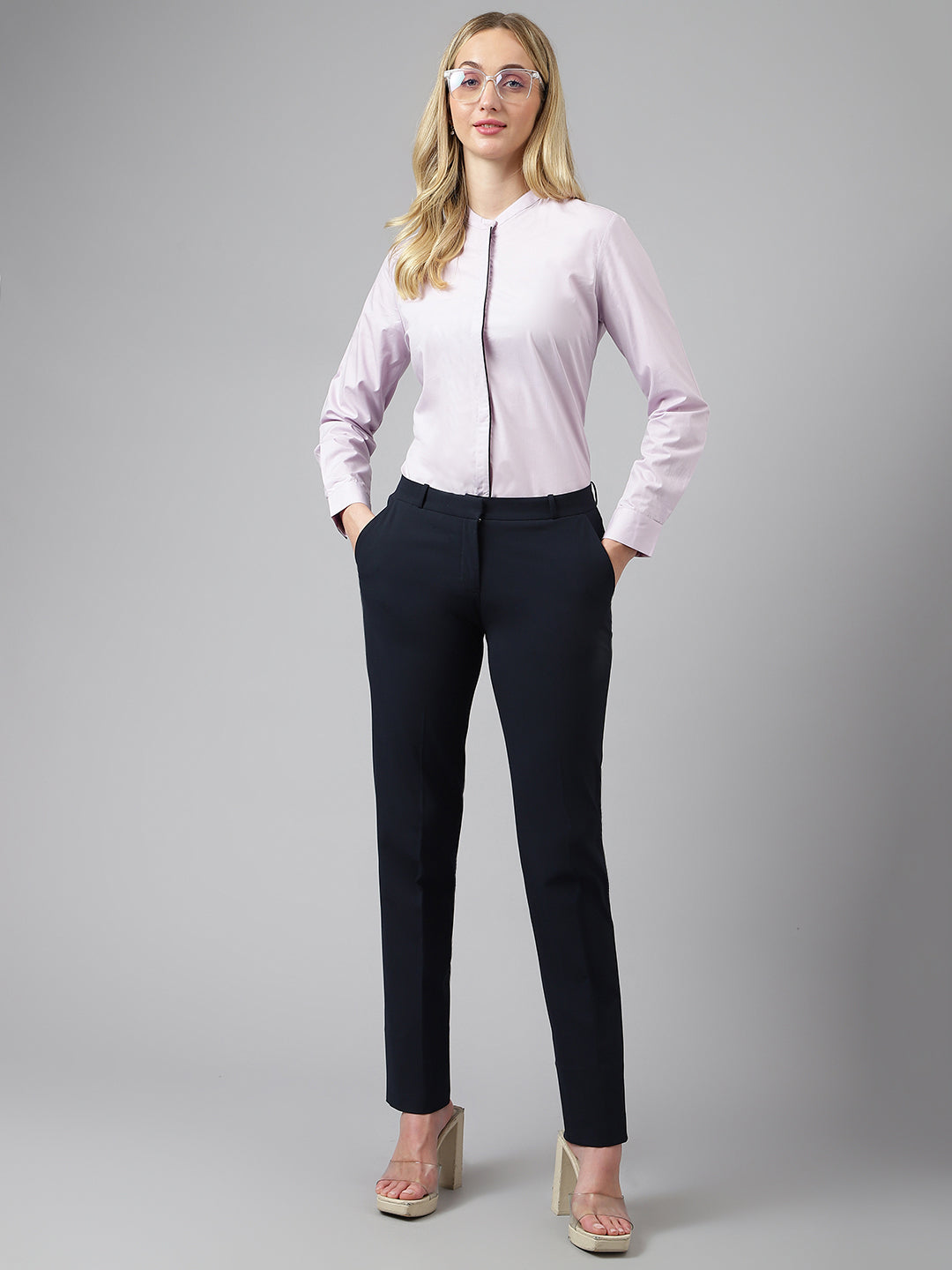 Women Purple Solid Pure Cotton Regular Fit Formal Shirt