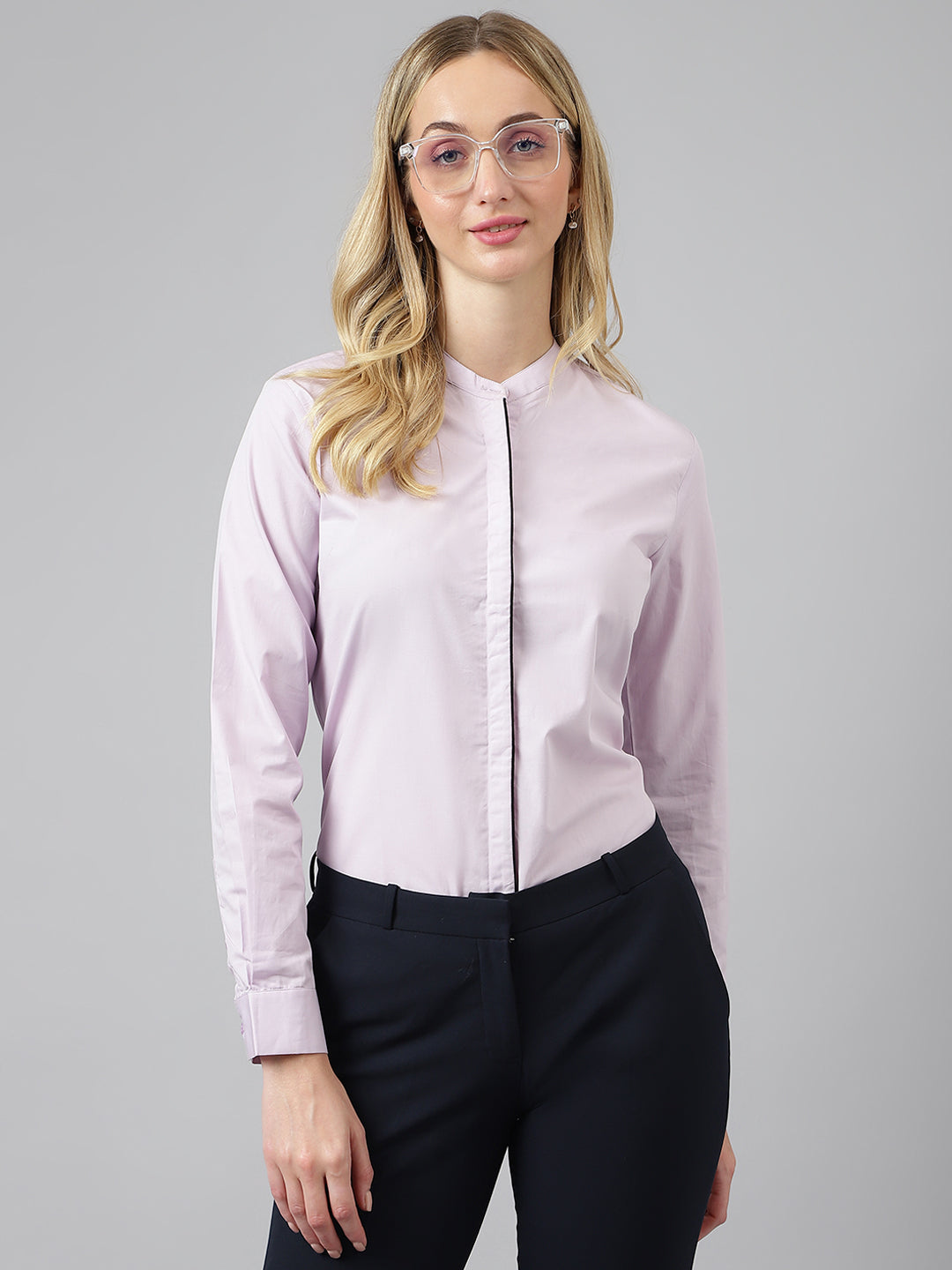 Women Purple Solid Pure Cotton Regular Fit Formal Shirt