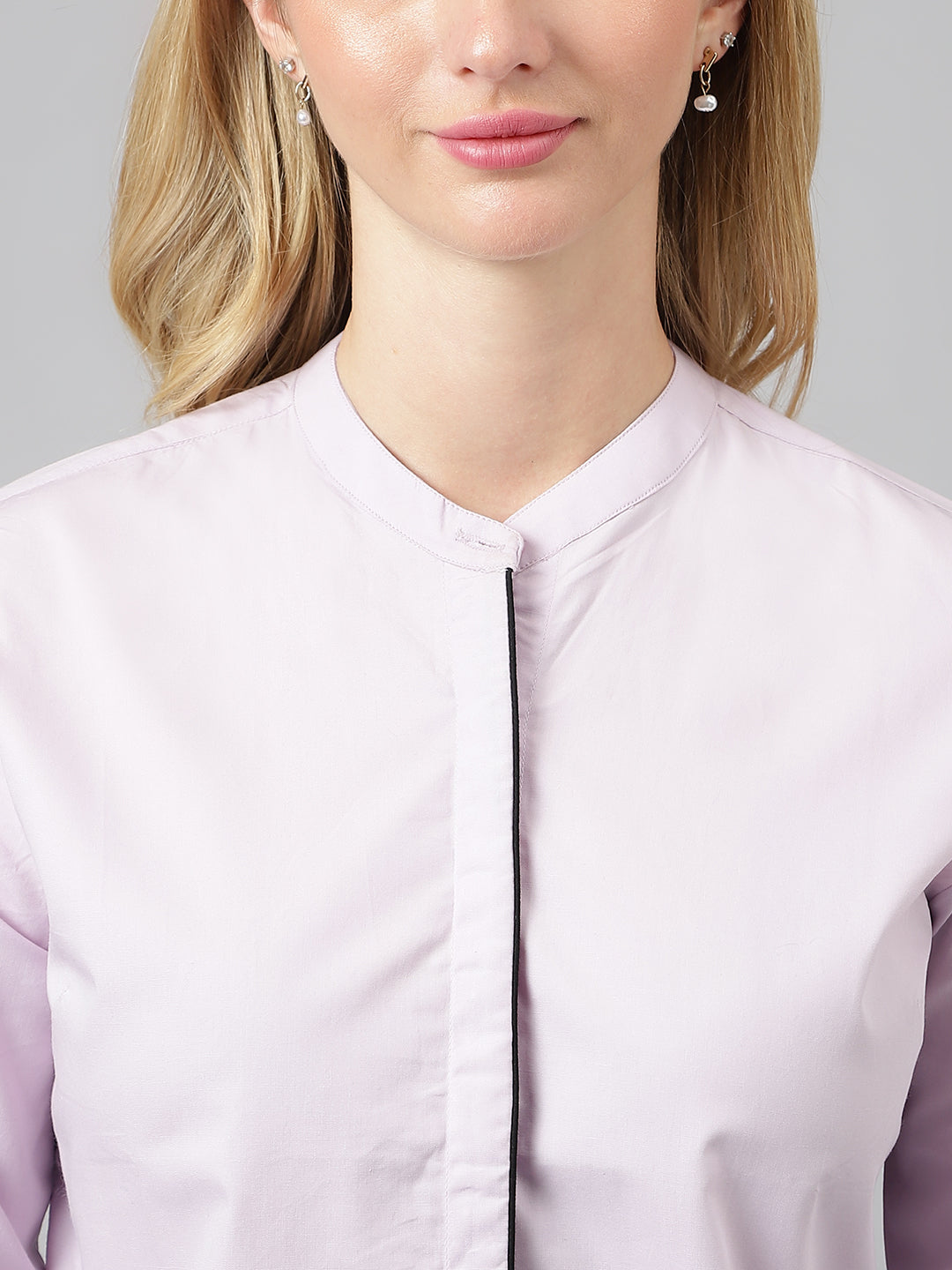 Women Purple Solid Pure Cotton Regular Fit Formal Shirt