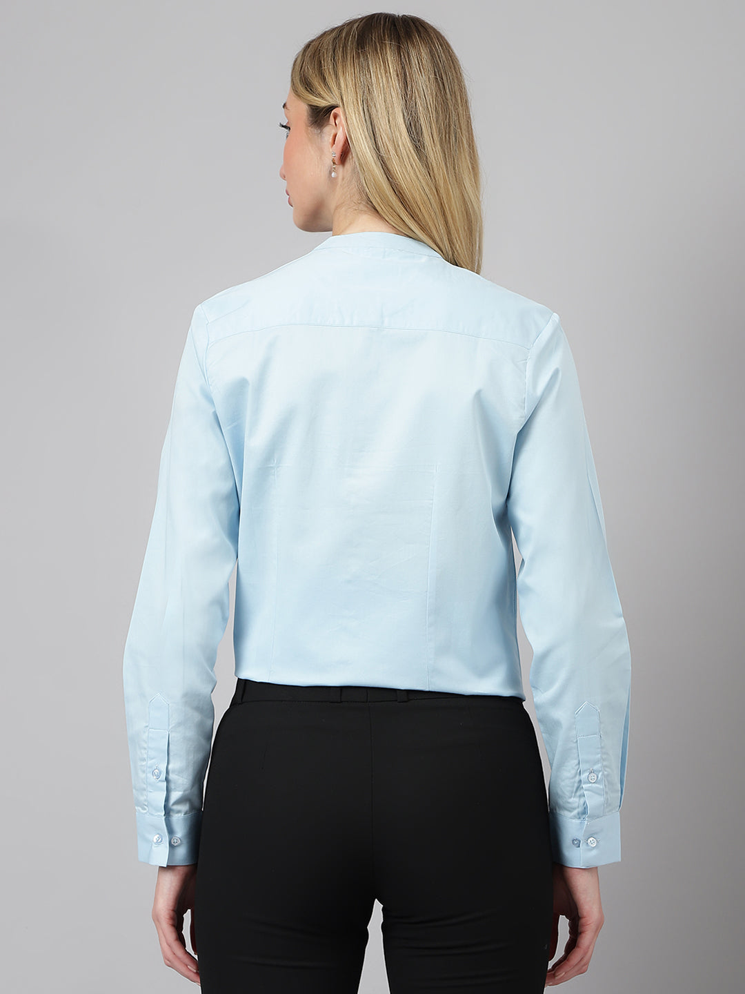 Women Sky Blue Solid Pure Cotton Regular Fit Formal Shirt