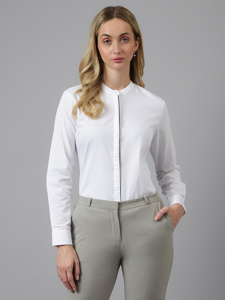 Women White Solid Pure Cotton Regular Fit Formal Shirt