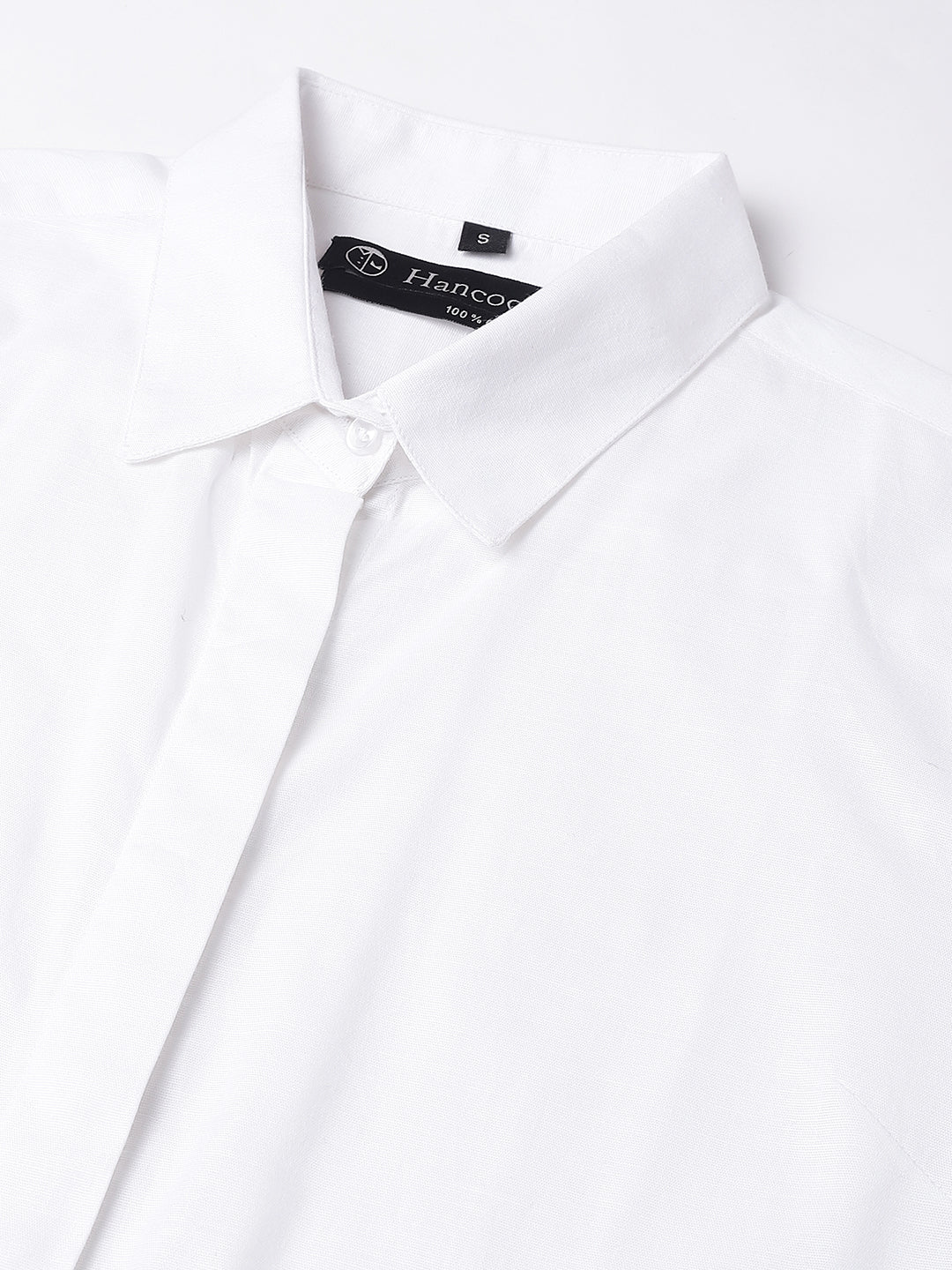 Women White Solid Linen Cotton Regular Fit Formal Shirt