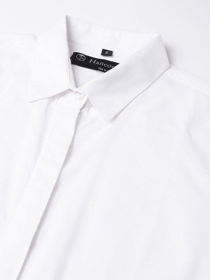 Women White Solid Linen Cotton Regular Fit Formal Shirt