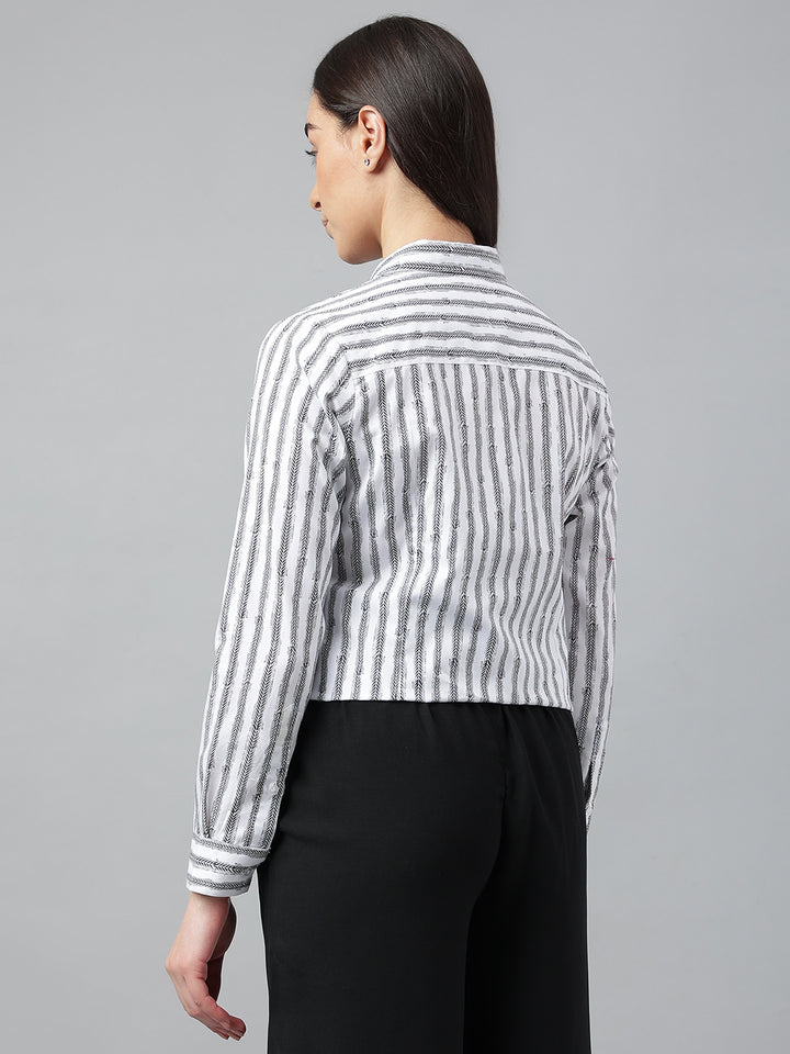 Women Black & White Prints Pure Cotton Regular Fit Formal Shirt