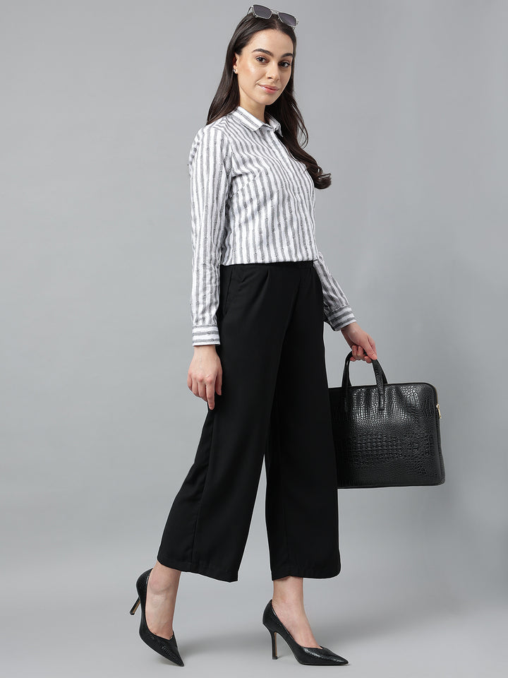 Women Black & White Prints Pure Cotton Regular Fit Formal Shirt