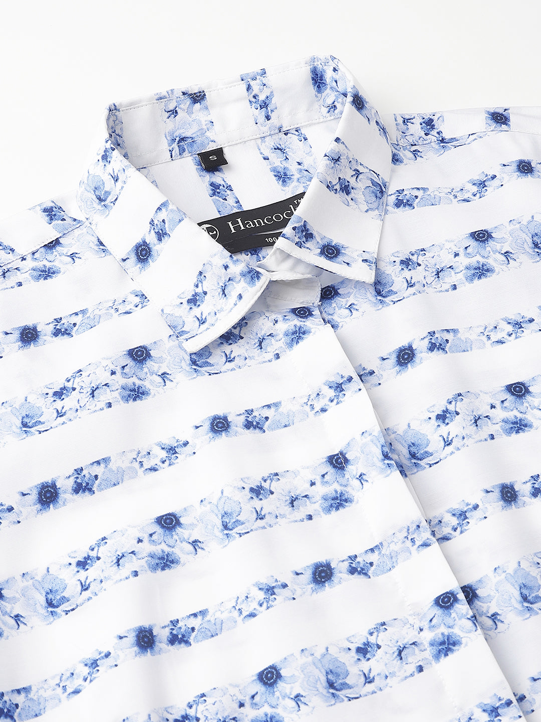 Women Blue &White Prints Pure Cotton Regular Fit Formal Shirt