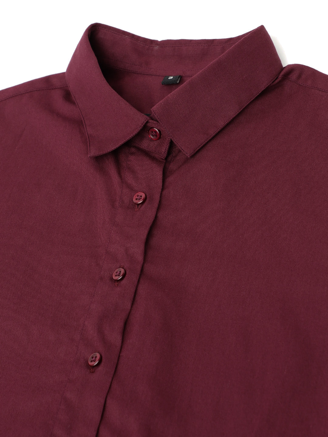 Women Burgundy Solid Pure Cotton Regular Fit Formal Crop Shirt