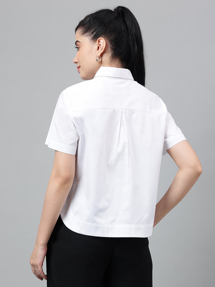 Women White Solid Pure Cotton Regular Fit Formal Crop Shirt