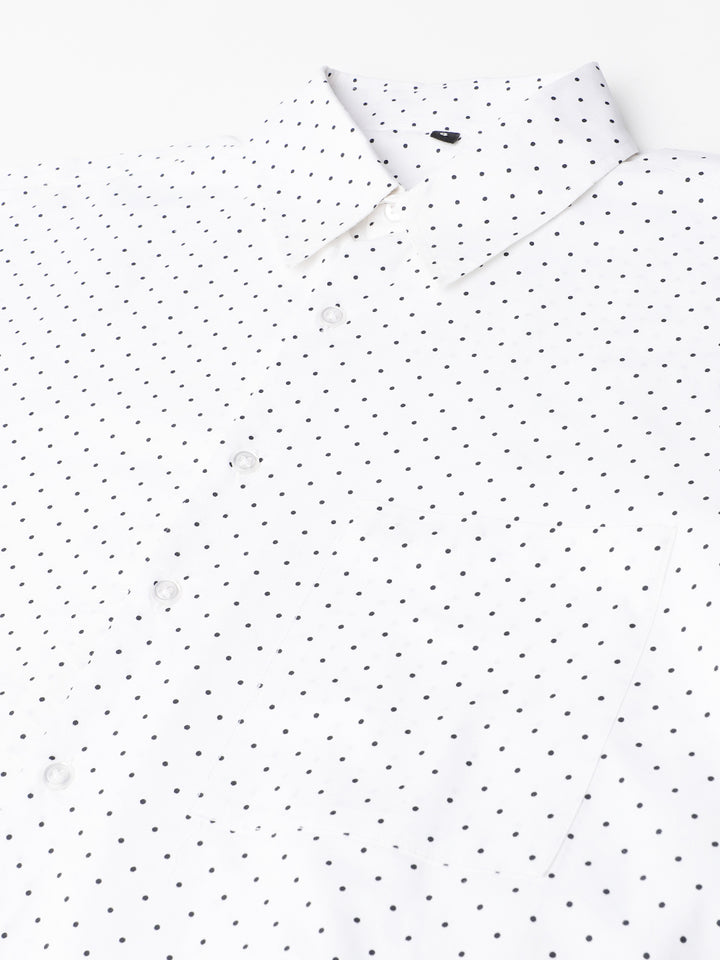 Women White & Black Polka Dot Printed Pure Cotton Relaxed Fit Formal Over Size Shirt