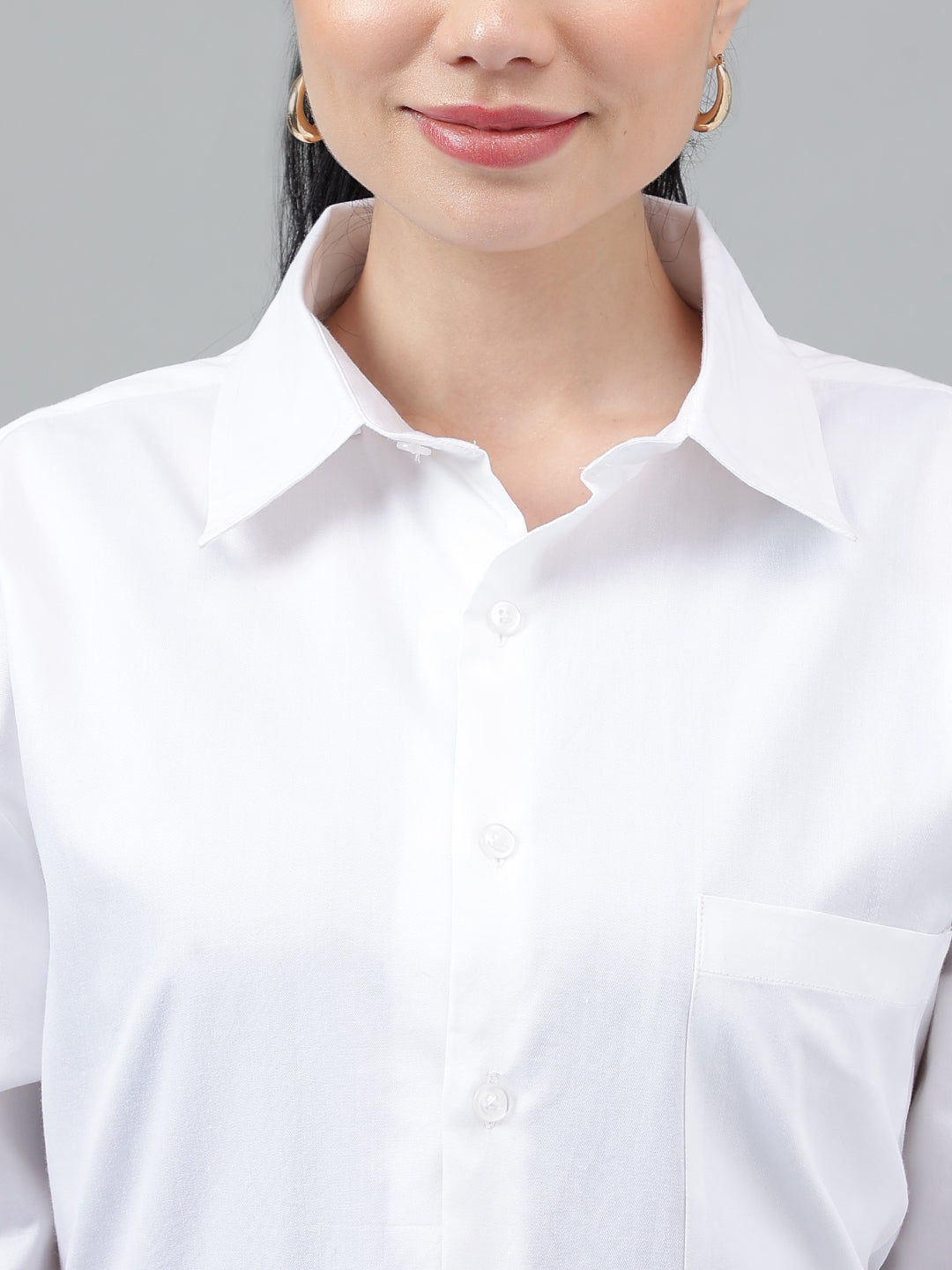 Women White Solid Pure Cotton Relaxed Fit Formal Over Size Shirt