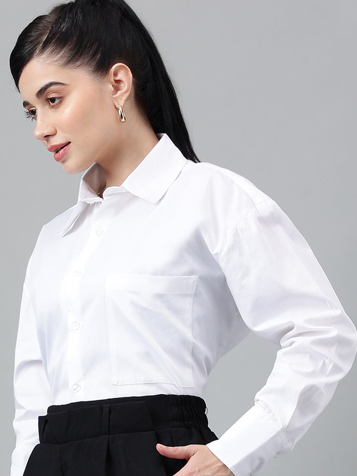Women White Solid Pure Cotton Relaxed Fit Formal Over Size Shirt