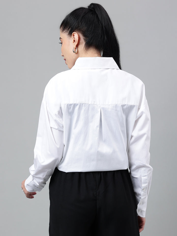 Women White Solid Pure Cotton Relaxed Fit Formal Over Size Shirt